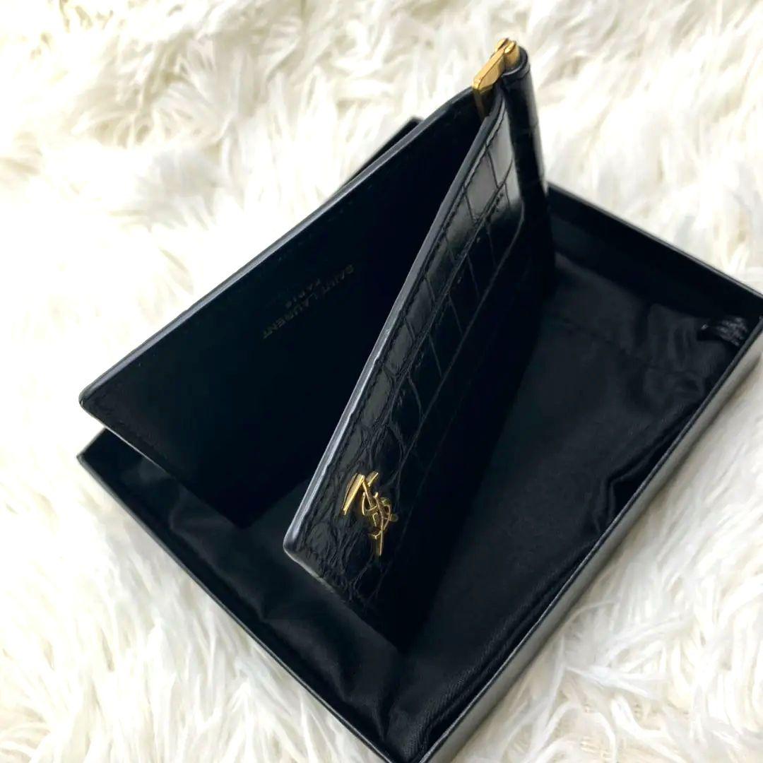 未使用級✨SAINT LAURENT マネークリップ　クロコ型押し　YSL 黒