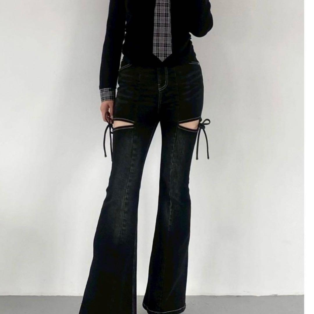 RESEXXY カットアウトリボンデニムパンツ ブラック S