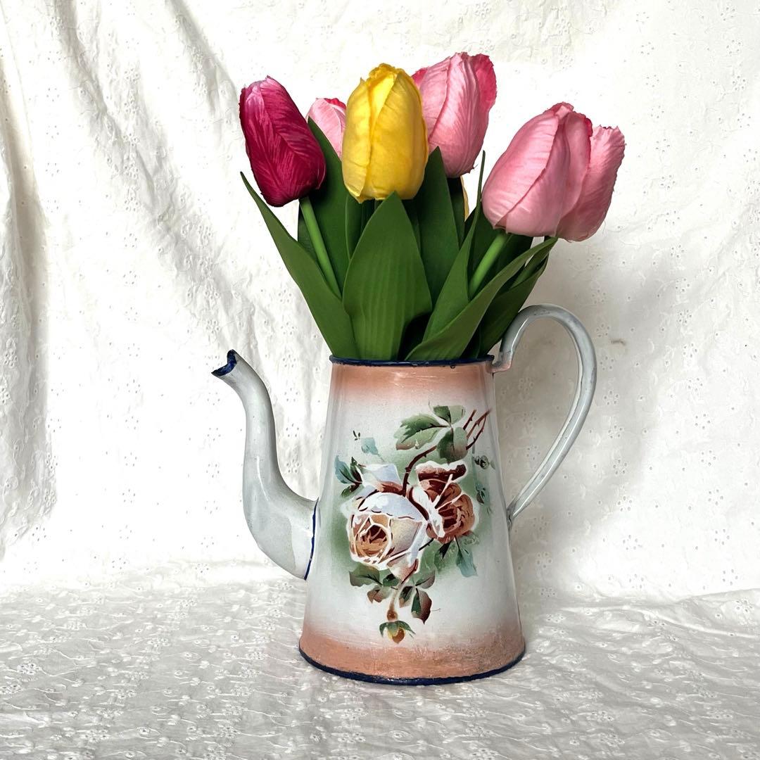 希少＊フランスアンティーク＊薔薇＊Japy＊コーヒーポット＊ピンク＊蓋無し