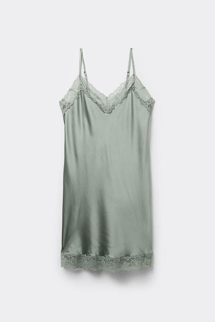 新品 intimissimi レース付き シルク スリップ グリーン