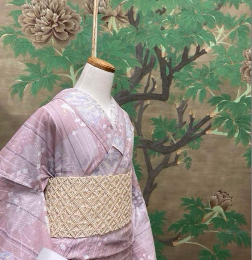 ブランド金子みすゞ 上品な大人の金魚柄綿絽単衣お着物　浴衣 絞り帯プレゼント付き