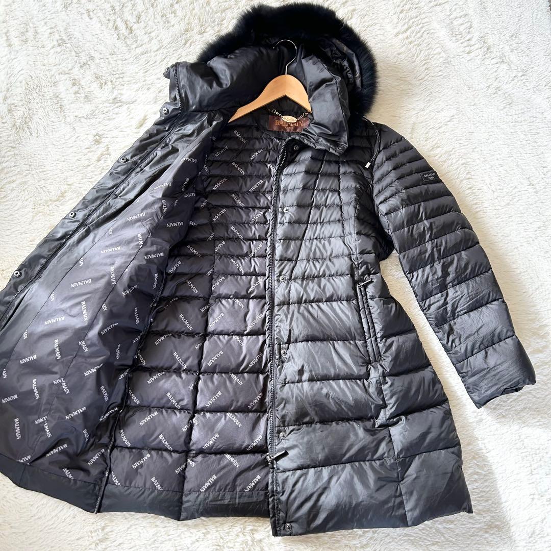 BALMAIN ダウンコート ブルーフォックスファー ダウン95% ブラック