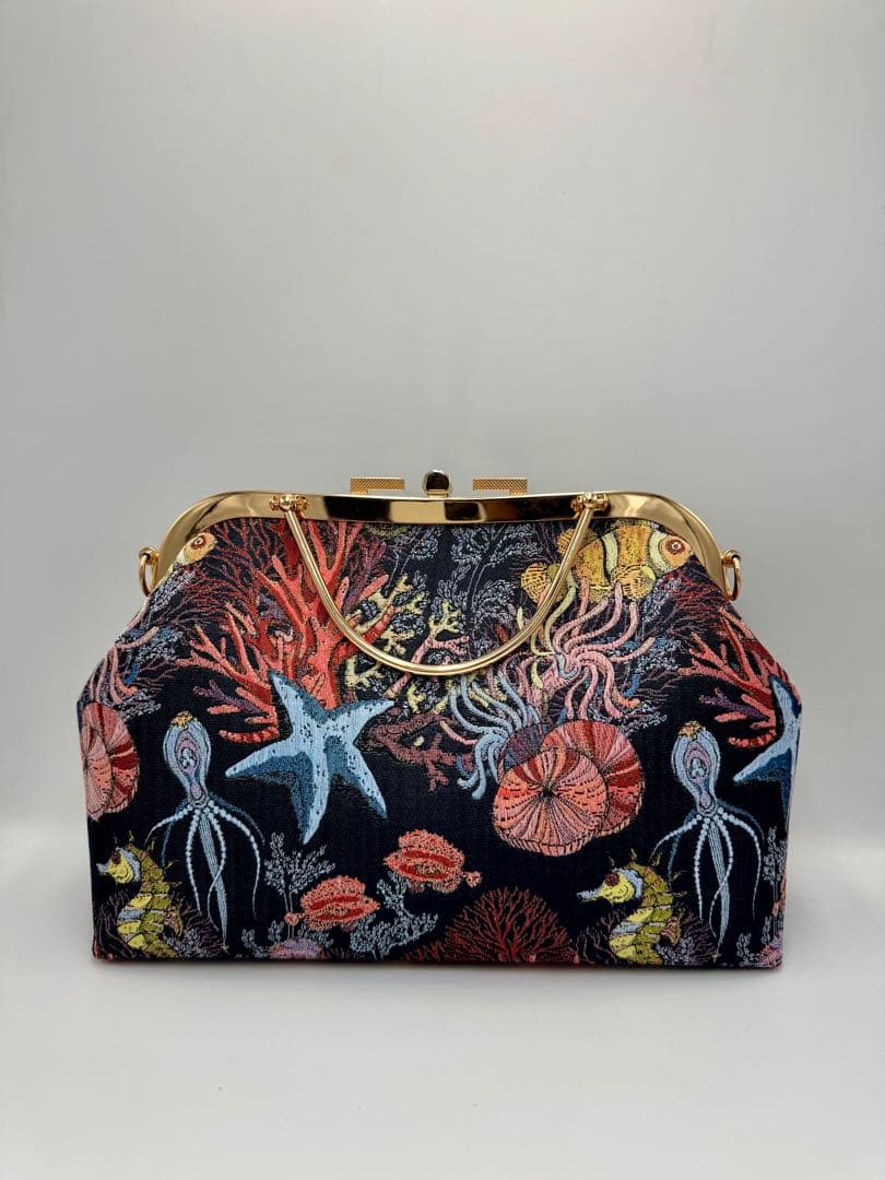 【ハンドメイド】がま口バッグ　海底の世界　ハンドバッグ　3way ＃542