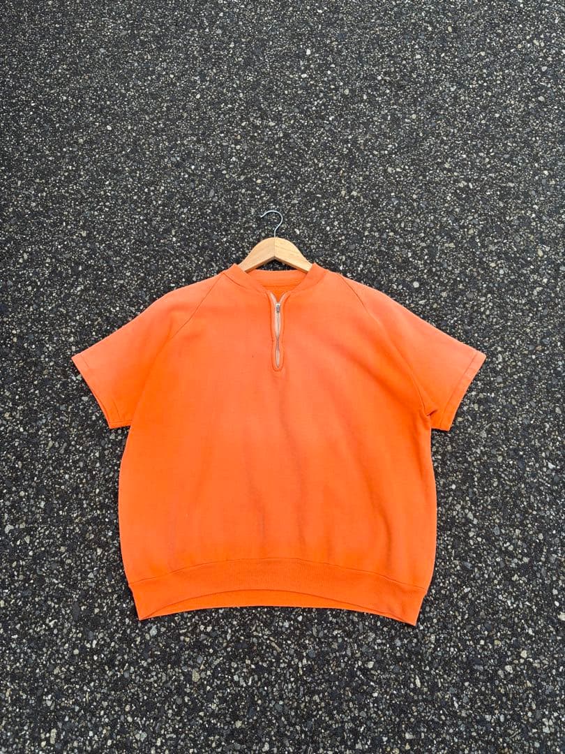 50s 60s ヴィンテージ 半袖スウェットフェード 片爪ジップ 希少 オレンジ