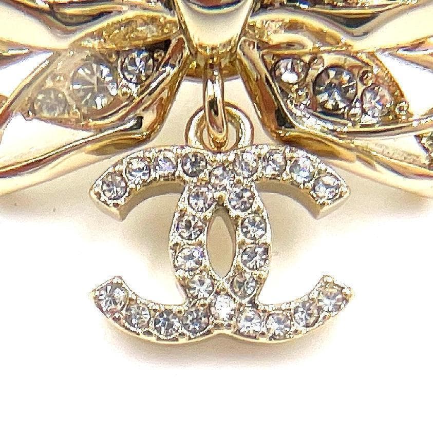 ✨️新品級✨️ シャネル ココマーク リボン ラインストーン ブローチ ゴールド