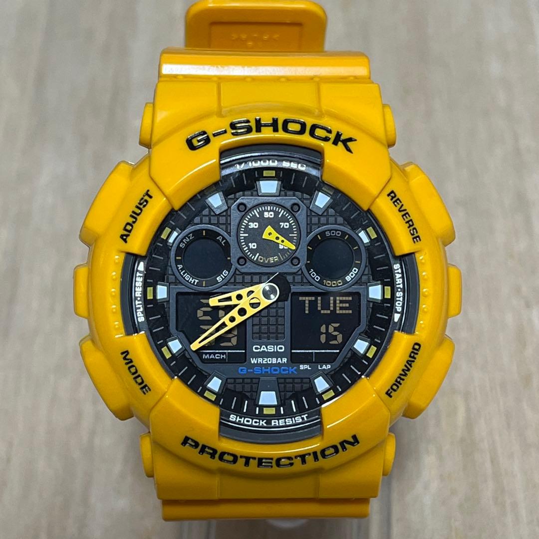 【人気モデル！売れ筋イエロー★完動美品】G-SHOCK GA-100A アナデジ