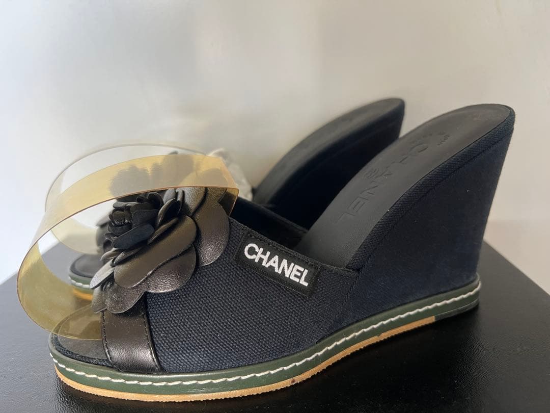 CHANEL フラワー装飾 ウェッジサンダル
