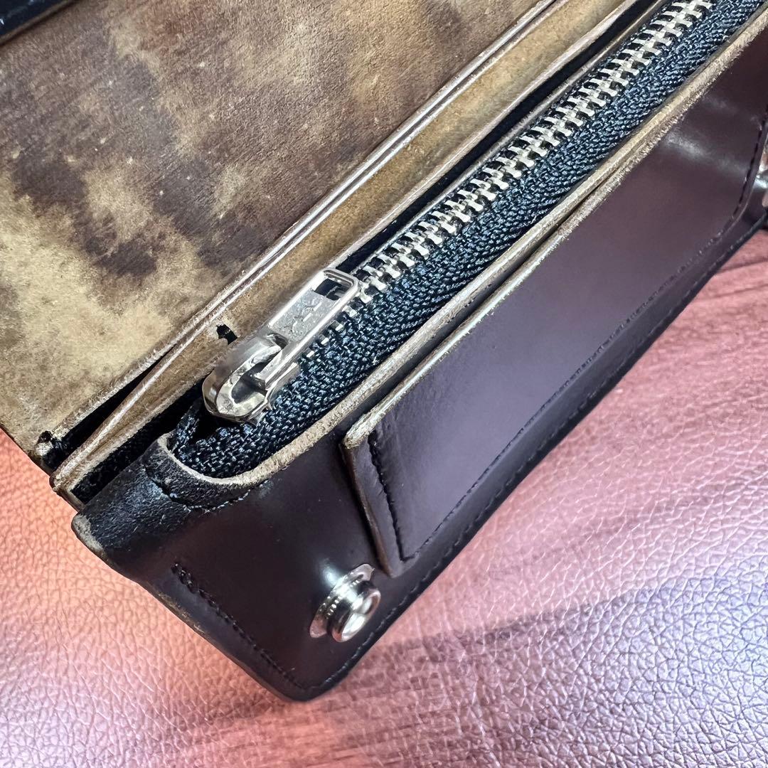 【トラッカーウォレットミドル】 3層 ホースバット 茶芯　シルバー