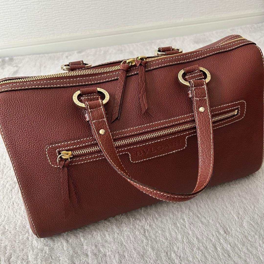 BVLGARI ブルガリ ミニボストンバッグ レザー ブラウン ハンドバッグ