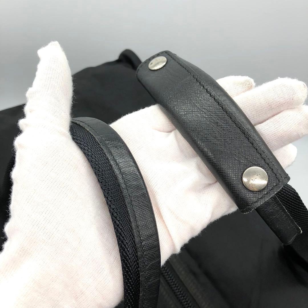 プラダ ボストンバッグ ハンドバッグ ナイロン サフィアーノレザー 三角ロゴ 黒