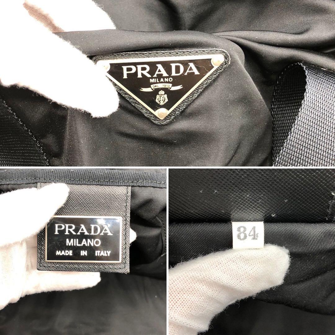 プラダ ボストンバッグ ハンドバッグ ナイロン サフィアーノレザー 三角ロゴ 黒