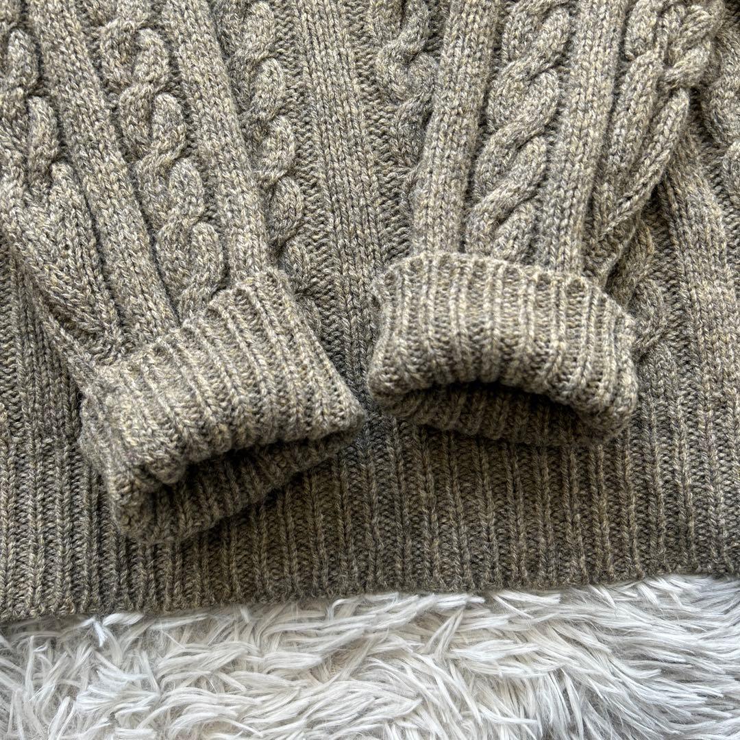 【美品】INVERALLAN ケーブルニット カーキ系 36サイズ 英国製