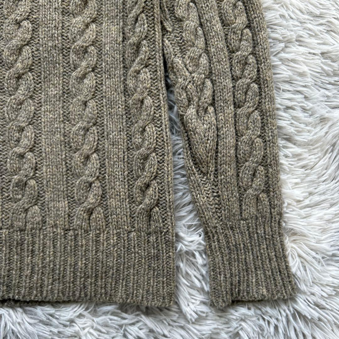 【美品】INVERALLAN ケーブルニット カーキ系 36サイズ 英国製