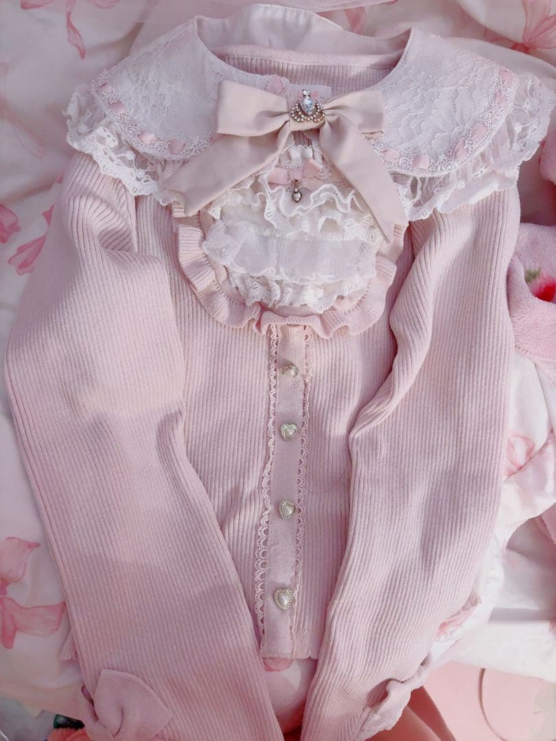 LIZLISA 襟付スクエアリブニットトップス ピンク レア リズリサ