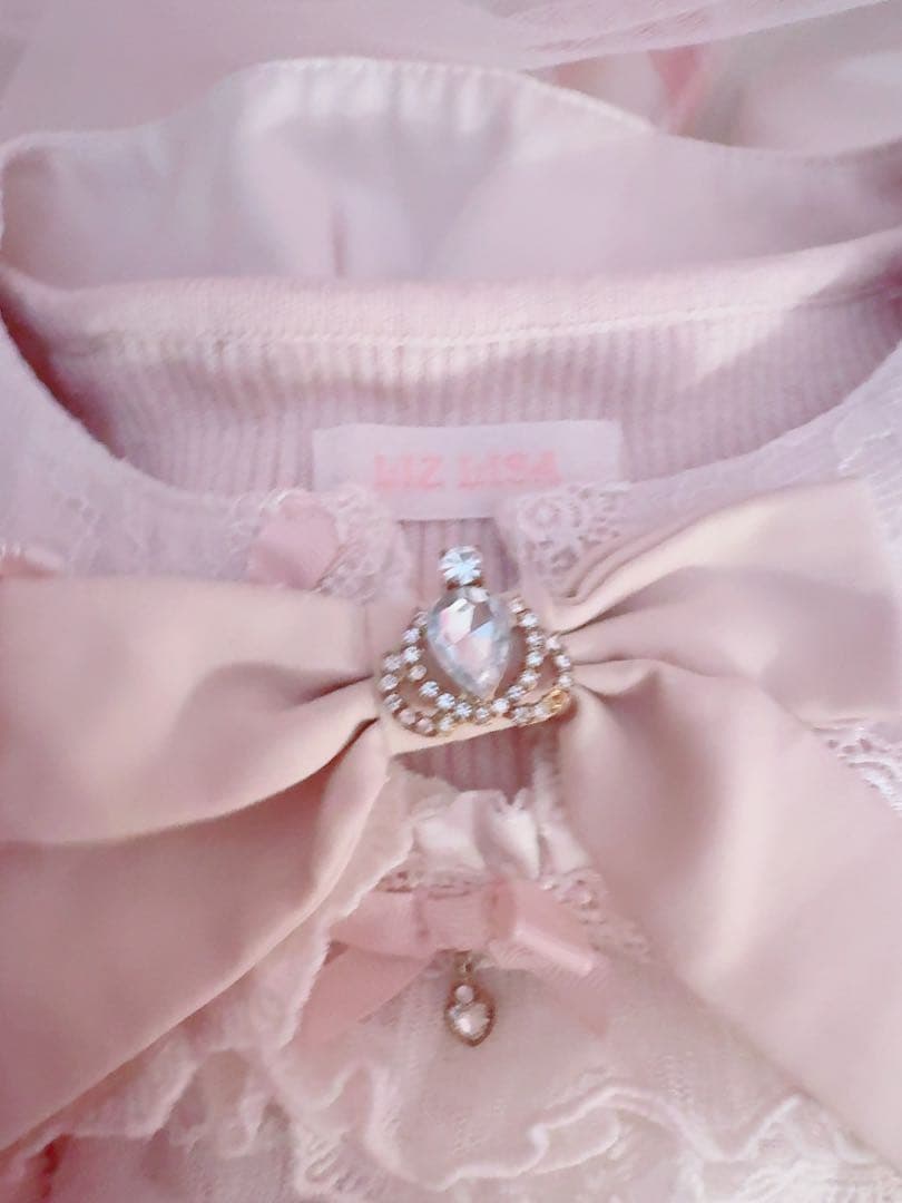 LIZLISA 襟付スクエアリブニットトップス ピンク レア リズリサ