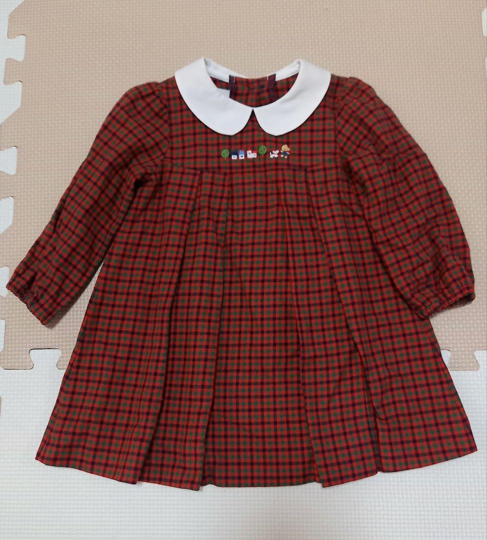 ファミリア　赤チェック長袖ワンピース