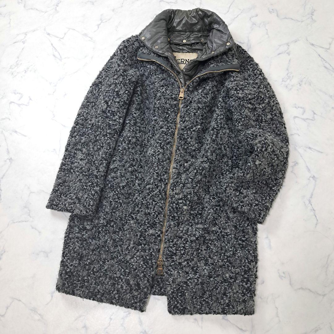 HERNO ヘルノ ツイード ダウン コート ウール アルパカ 2way 44
