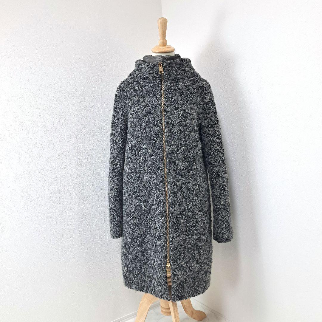 HERNO ヘルノ ツイード ダウン コート ウール アルパカ 2way 44