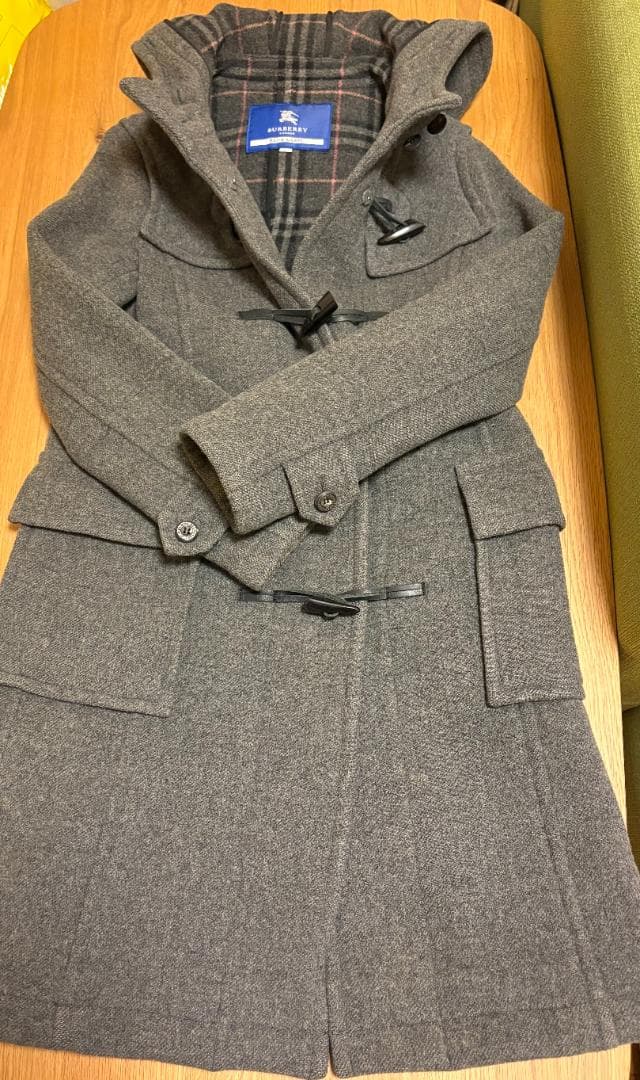 バーバリーブルーレベルグレーダッフルコート フード付き　38
