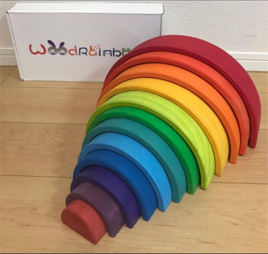 レインボーアーチ 木製ブロック積み木セット 板あり