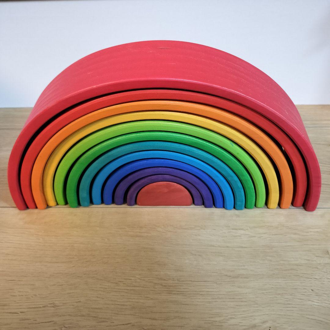 レインボーアーチ 木製ブロック積み木セット 板あり