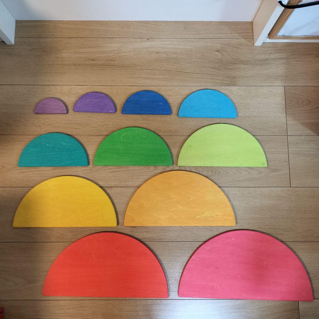 レインボーアーチ 木製ブロック積み木セット 板あり