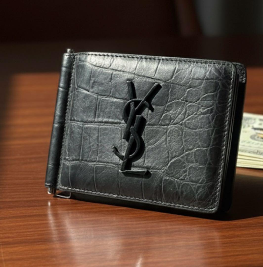 サンローラン　ブラックレザー マネークリップ