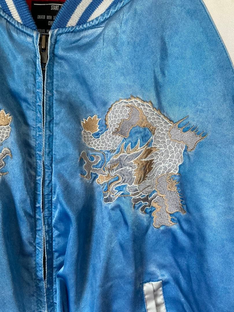 ジャングルストーム　ドラゴン刺繍 スカジャン 青/シルバー