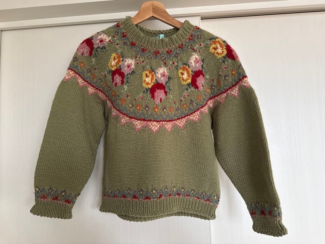 ワンダフルワールド カネコイサオ 花柄ニット セーター グリーン ヴィンテージ