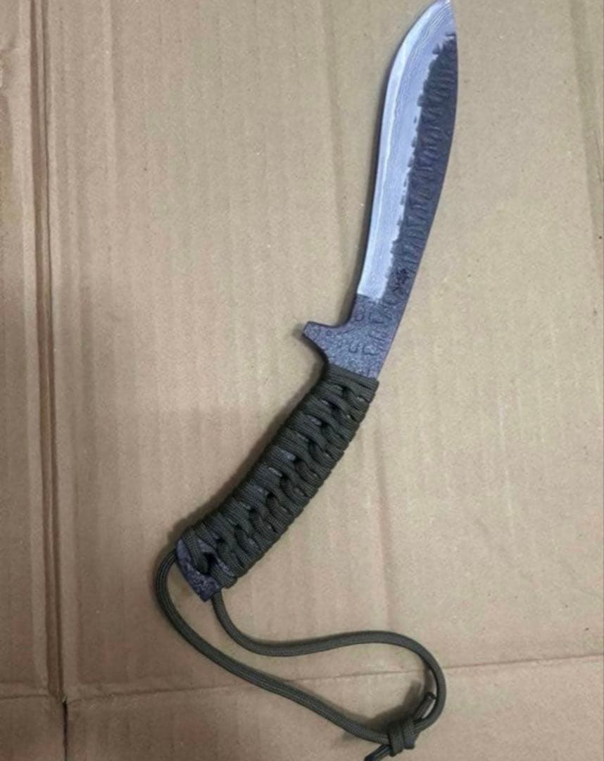 晶之作 青入 墨流し ダマスカス サバイバル ナイフ 剣鉈 アウトドアD1451
