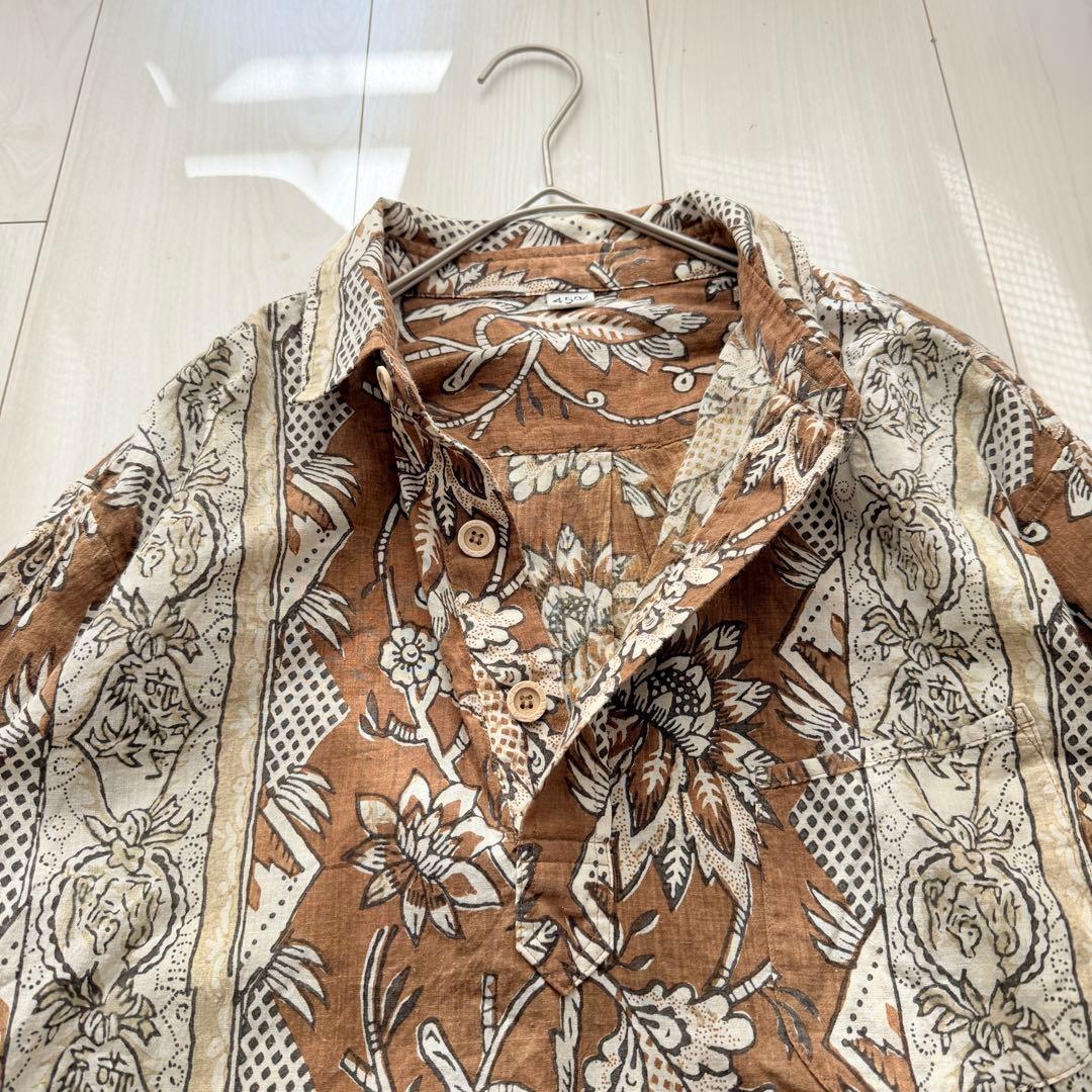 希少✨45R 更紗ブロックプリントの908オーシャンちび衿プルシャツ