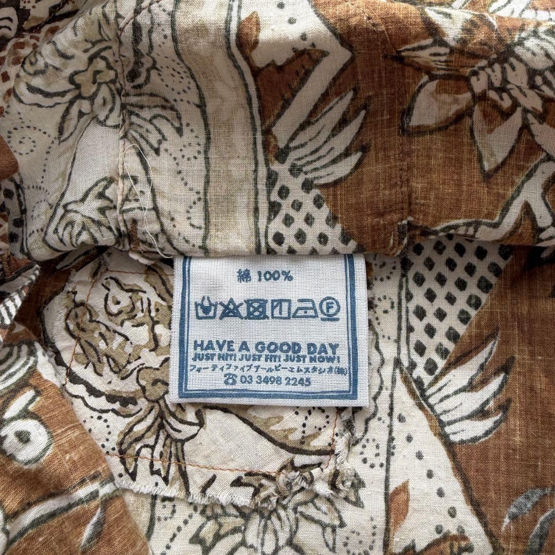 希少✨45R 更紗ブロックプリントの908オーシャンちび衿プルシャツ