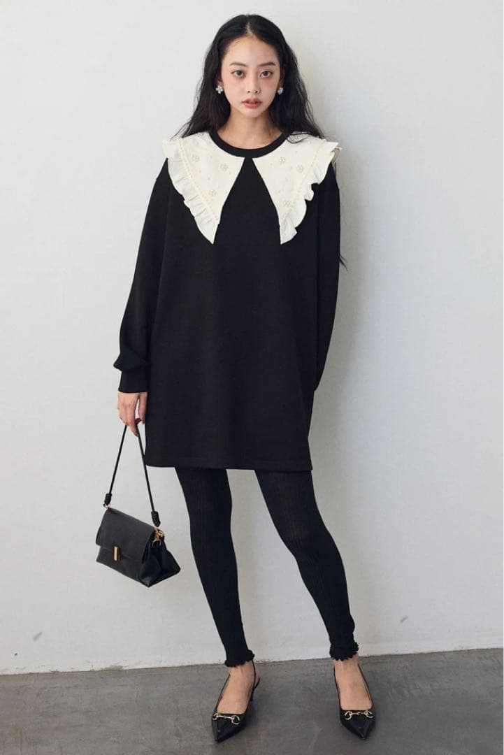 frene パールフラワーBIGカラースウェットワンピ