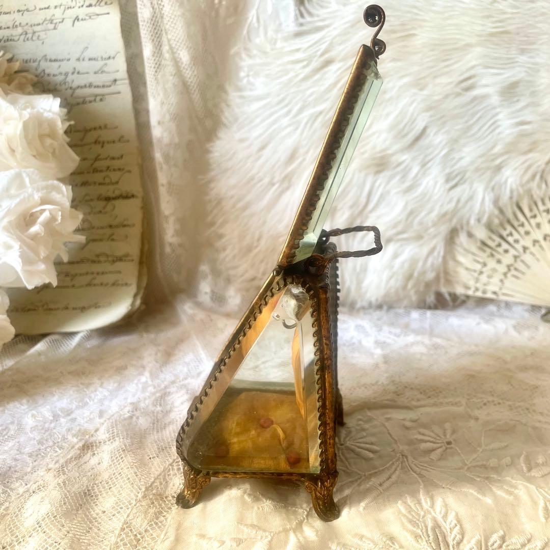 あけみん　ベベルガラス懐中時計ケースジュエリーボックスフランスアンティーク