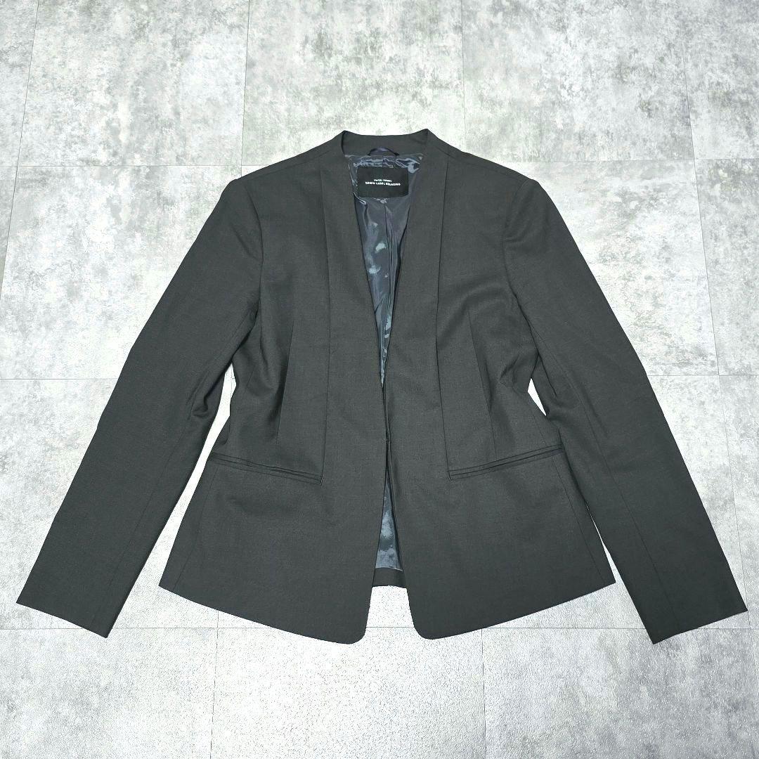 良品 グリーンレーベルリラクシング 42 ノーカラー ウール混 ストレッチ