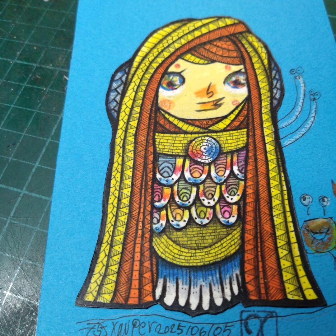 【ザビちゃん】【原画肉筆】疫病退散・アマビエさま・巫女さま風