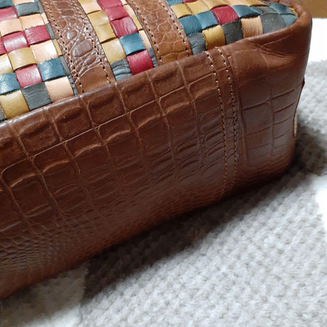 美品★ロビタ多色編み込みレザーボストンバッグ★レディースバッグ★送料込み