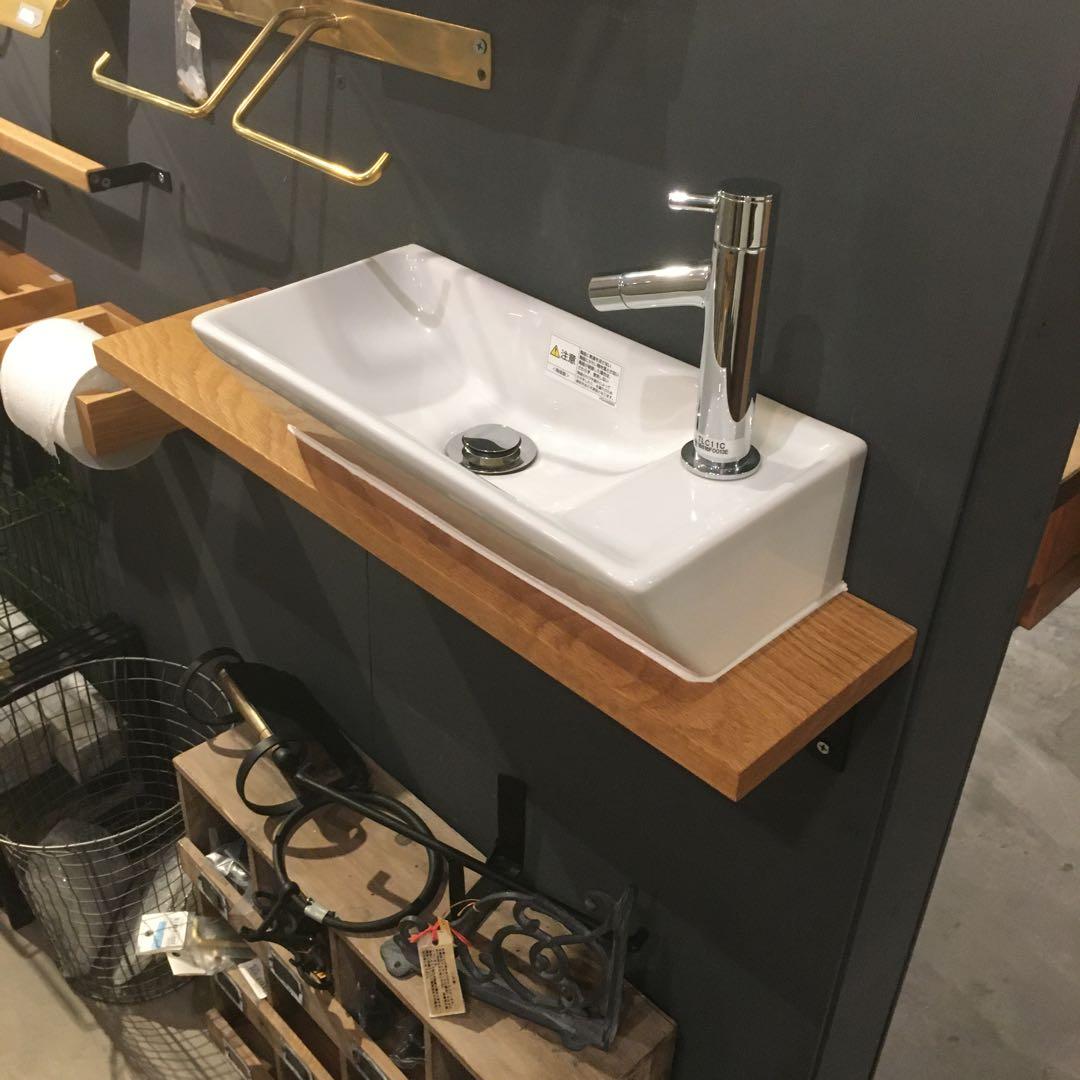 手洗い洗面台　オーク材