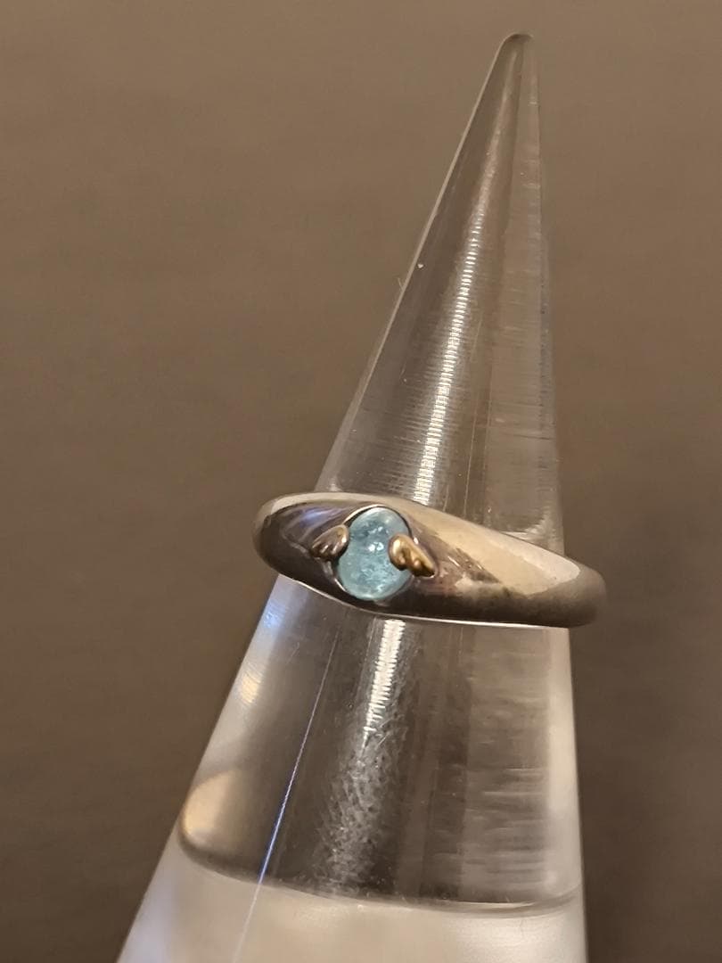 天使の卵　ブルーキュービック　シルバー925 K18 金 ゴールド リング