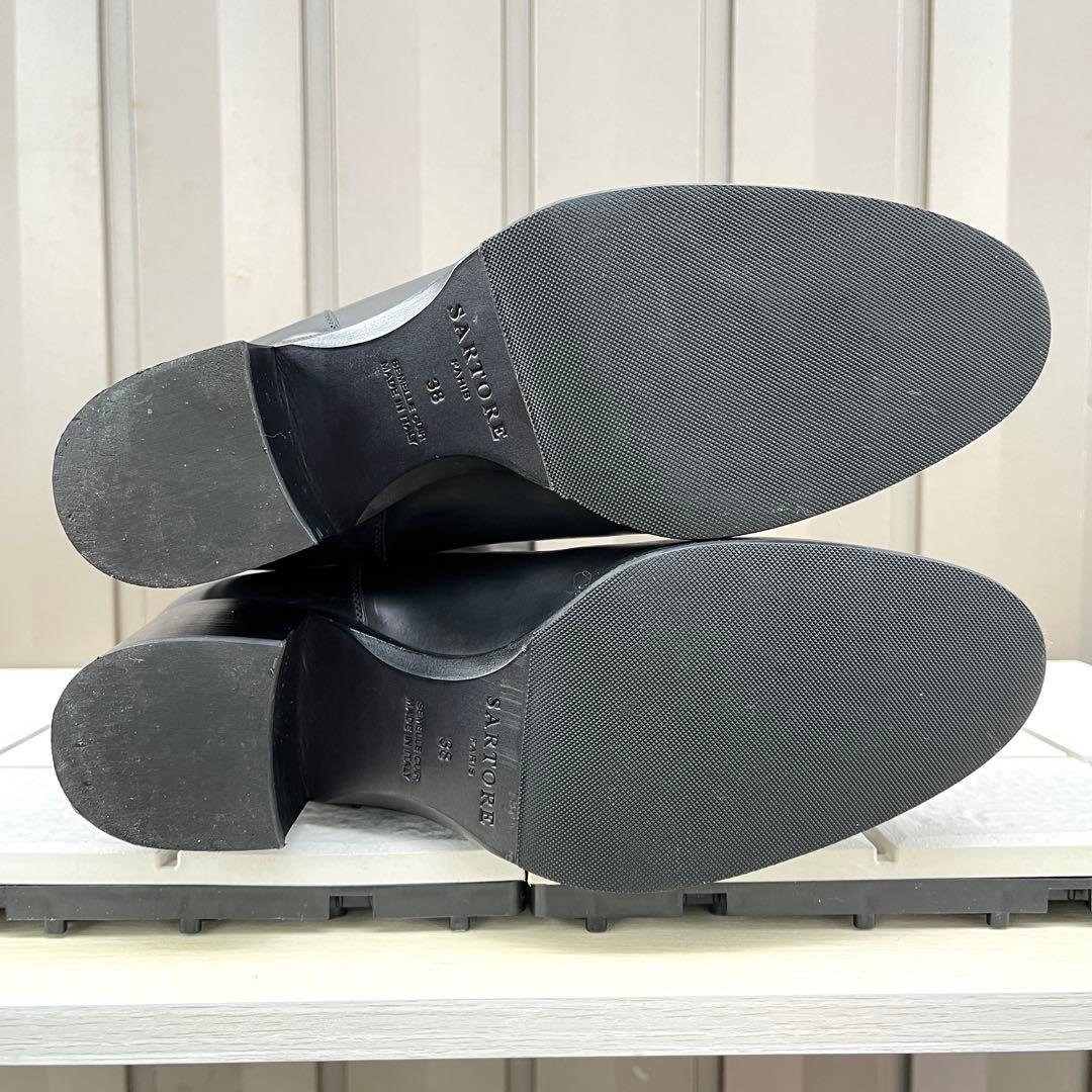 38 SARTORE ロングブーツ　黒　ジョッキーブーツ　レザー　24.5