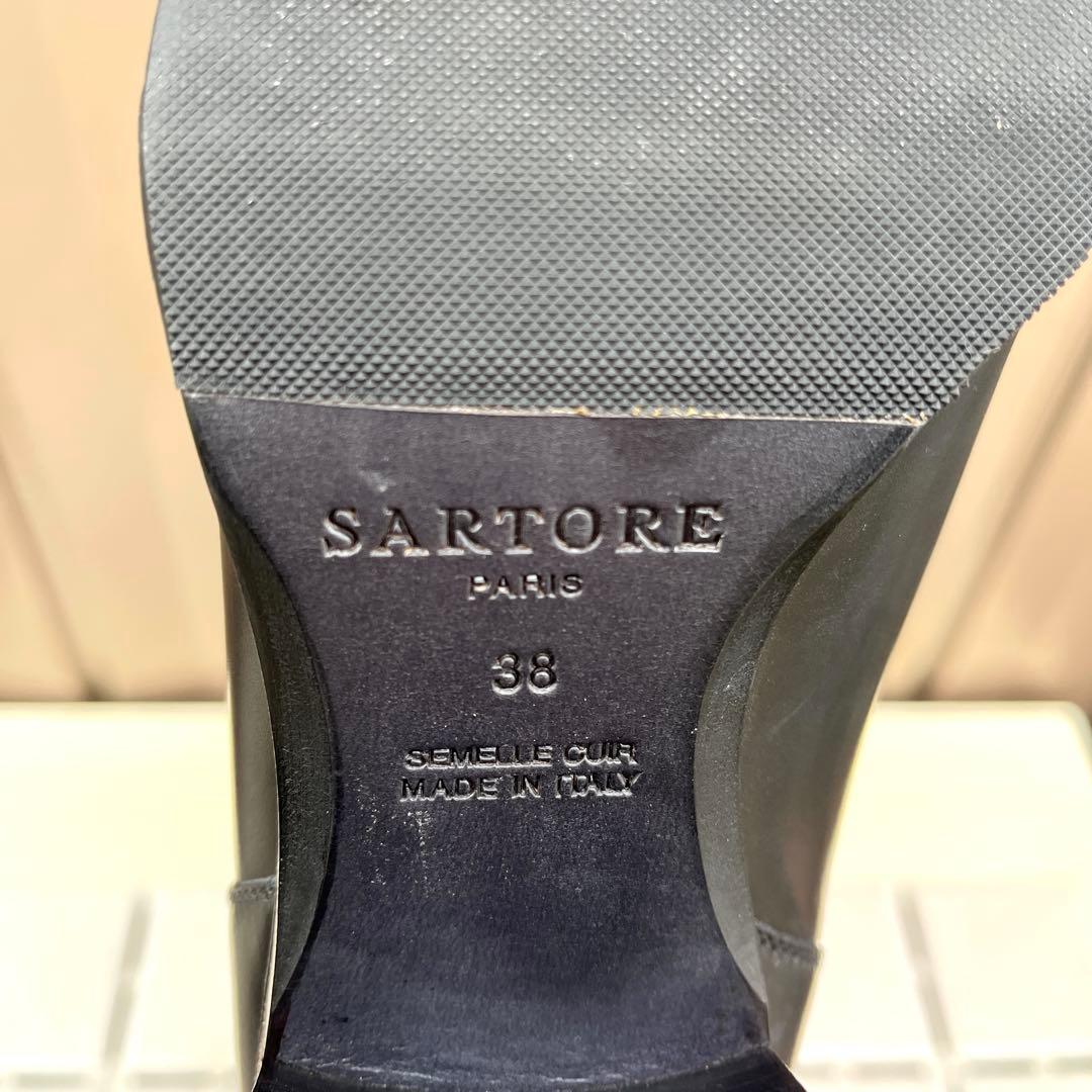 38 SARTORE ロングブーツ　黒　ジョッキーブーツ　レザー　24.5