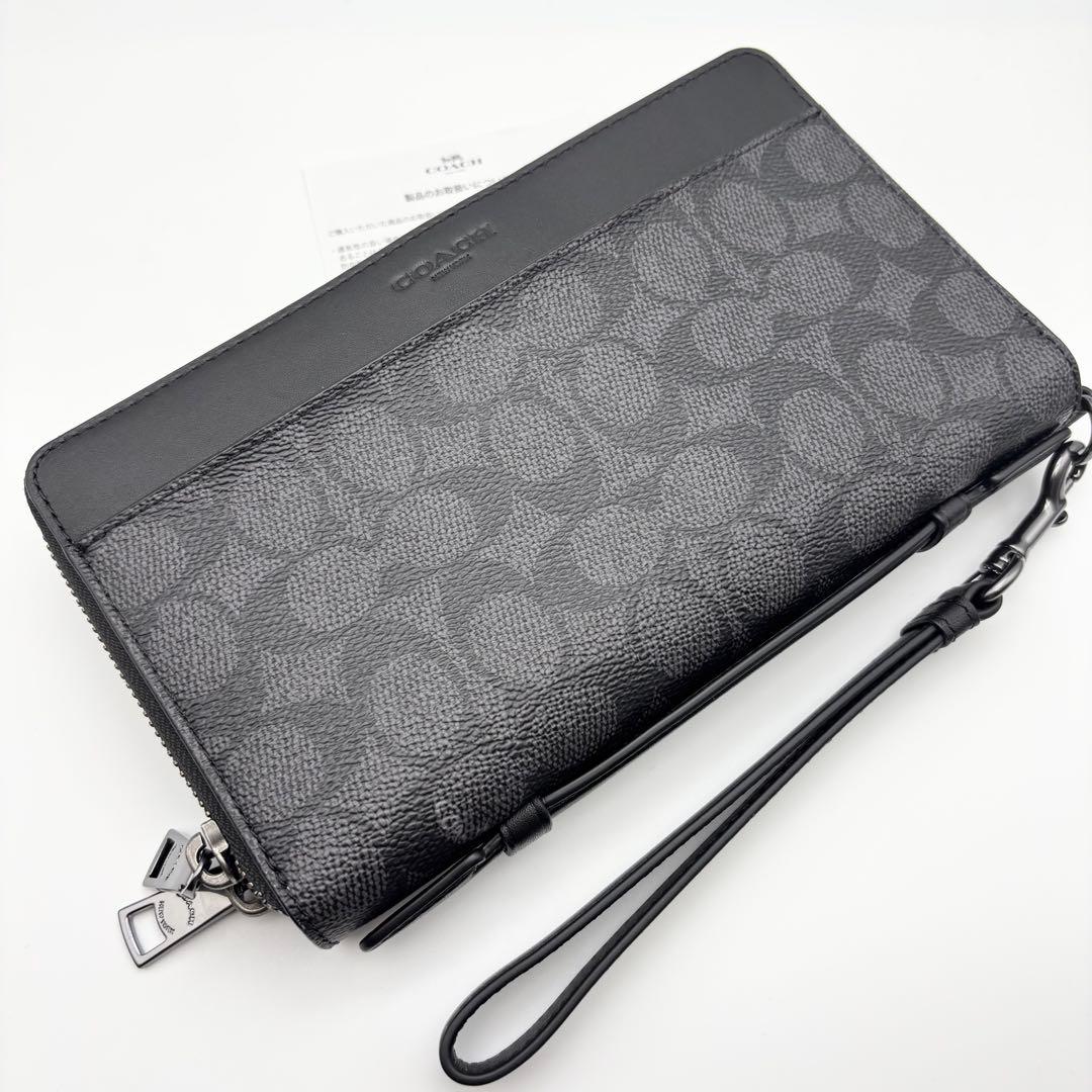 【COACH☆新品】大人気！ダブルジップ！トラベル！シグネチャー！チャコール！