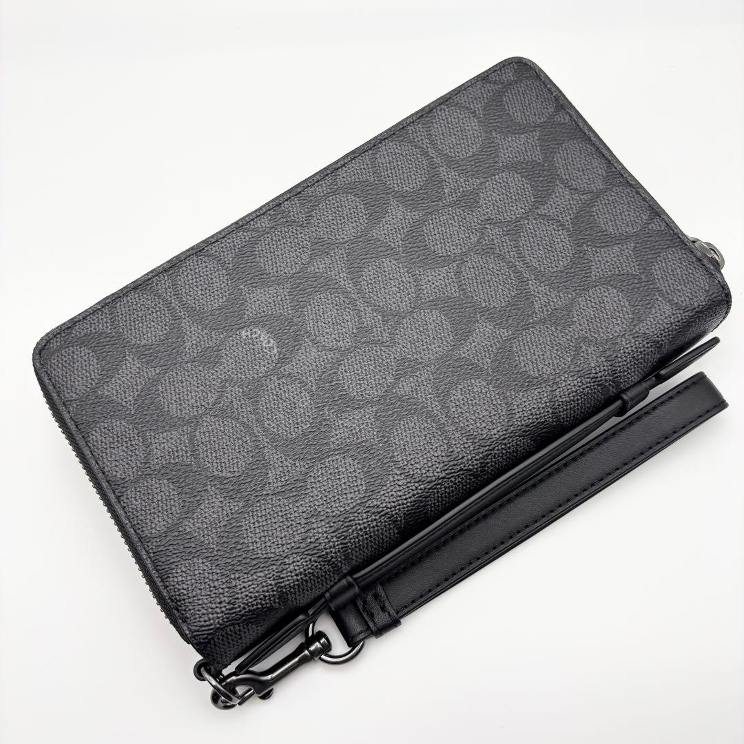 【COACH☆新品】大人気！ダブルジップ！トラベル！シグネチャー！チャコール！