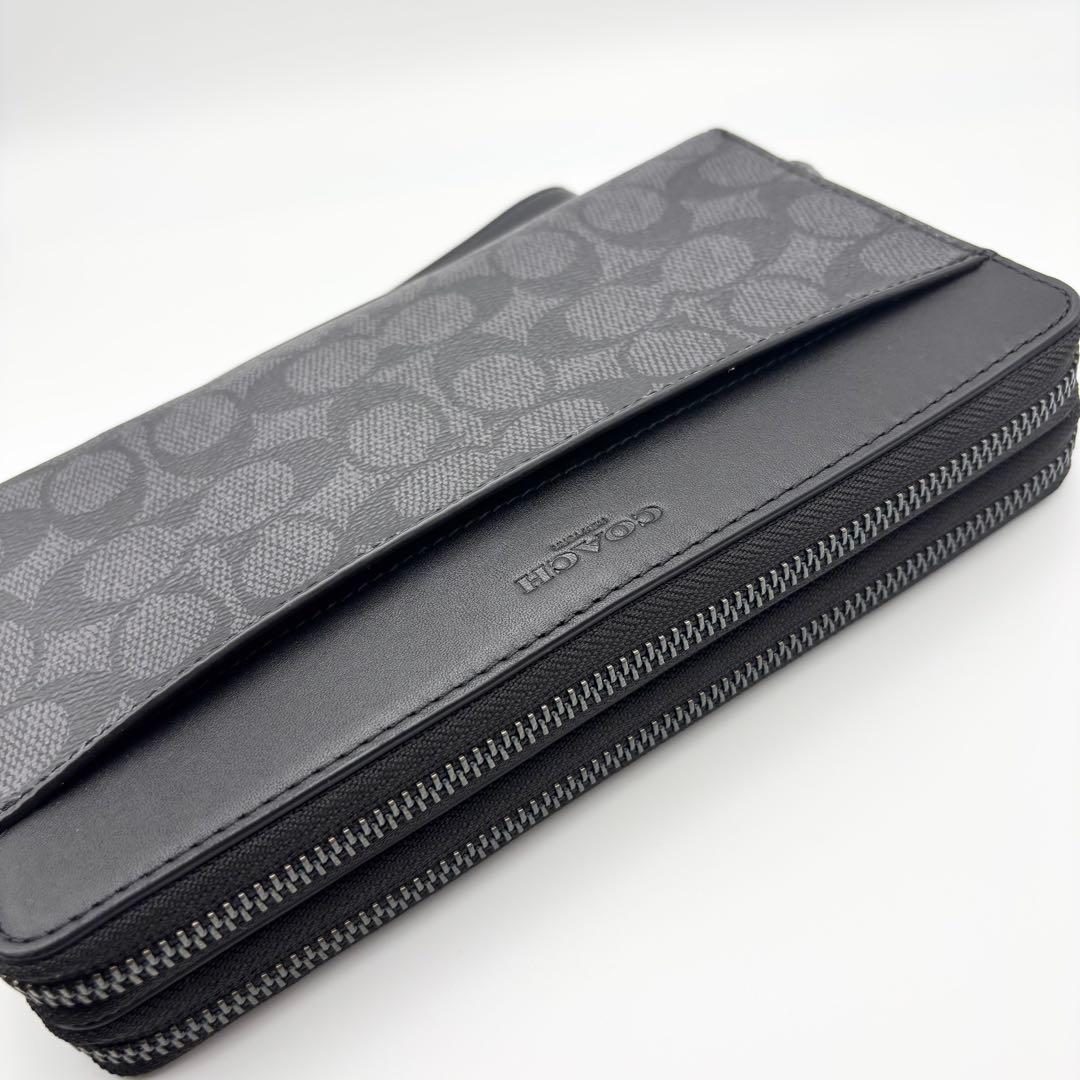 【COACH☆新品】大人気！ダブルジップ！トラベル！シグネチャー！チャコール！