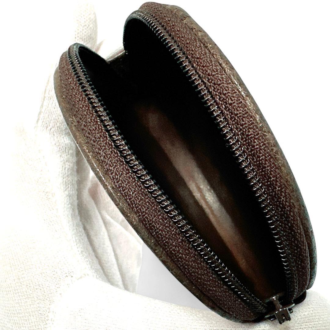 美品✨グッチ GG柄 ケース 小銭入れ ジップ ラウンド型 ブラウン 茶