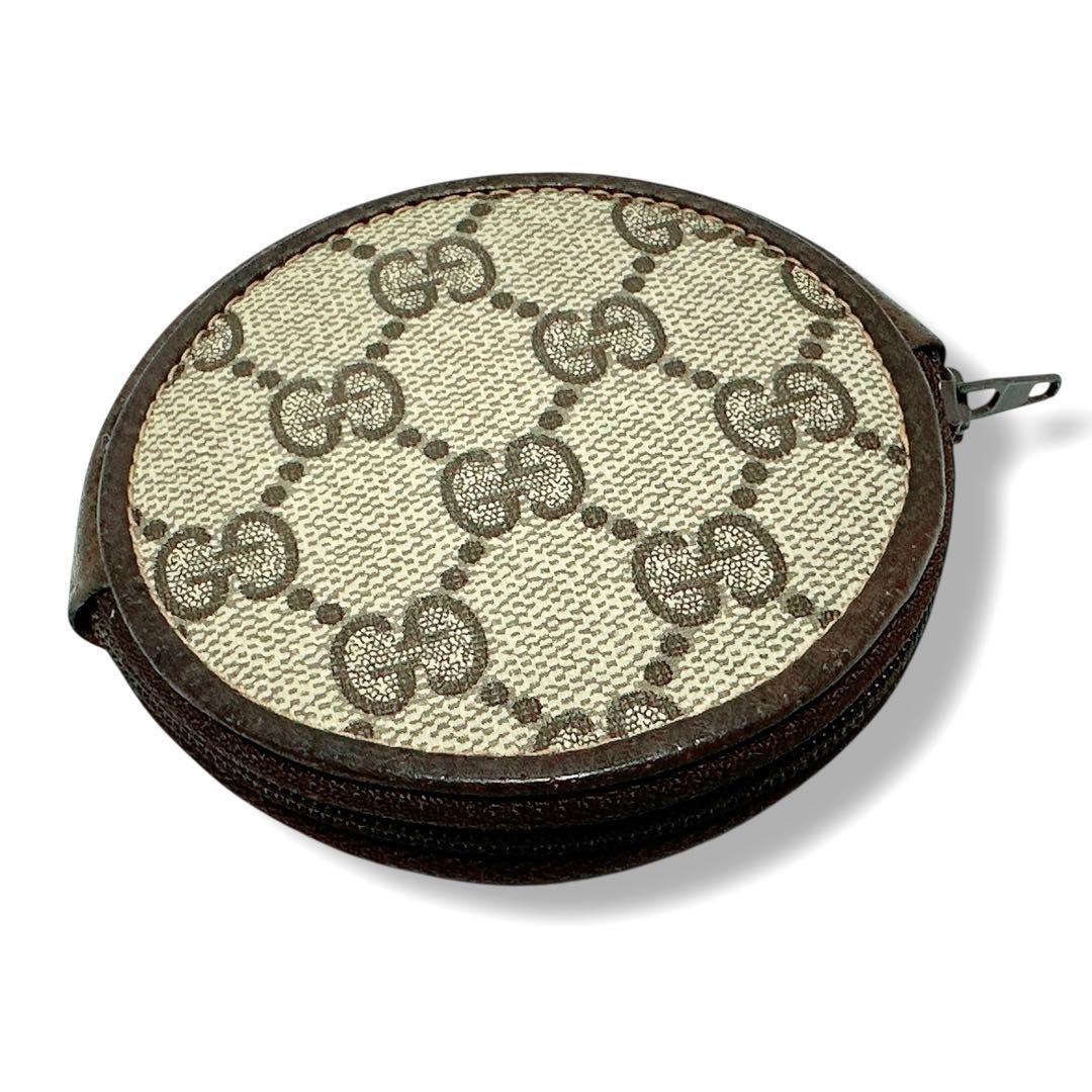 美品✨グッチ GG柄 ケース 小銭入れ ジップ ラウンド型 ブラウン 茶