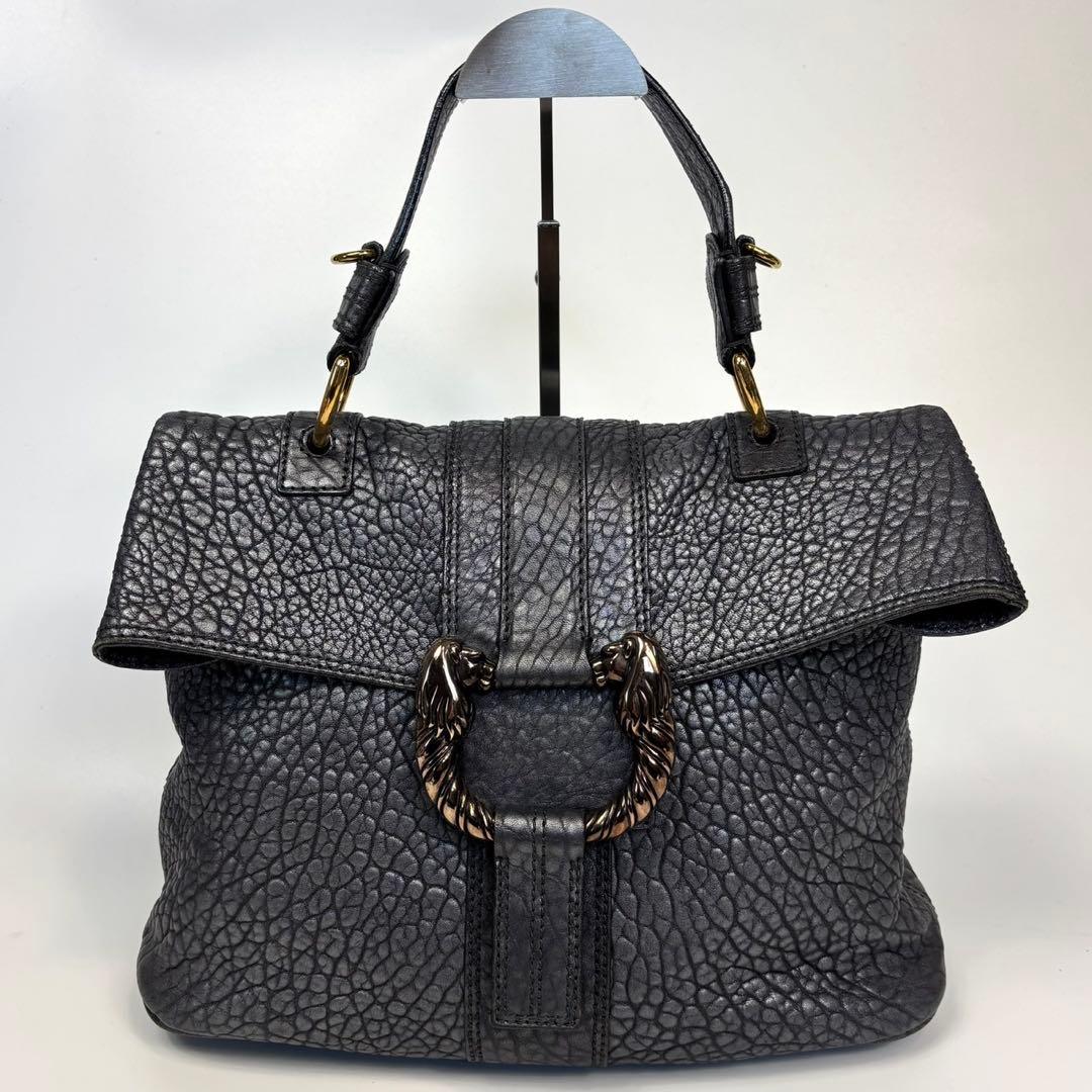 極美品　ブルガリ レオーニ ハンドバッグ ライオン シボ革 カード有