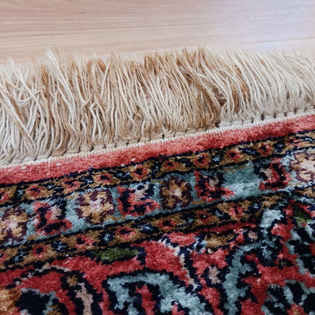 Y3203 インド カシミールシルク 絨毯 手織り 153×94㎝