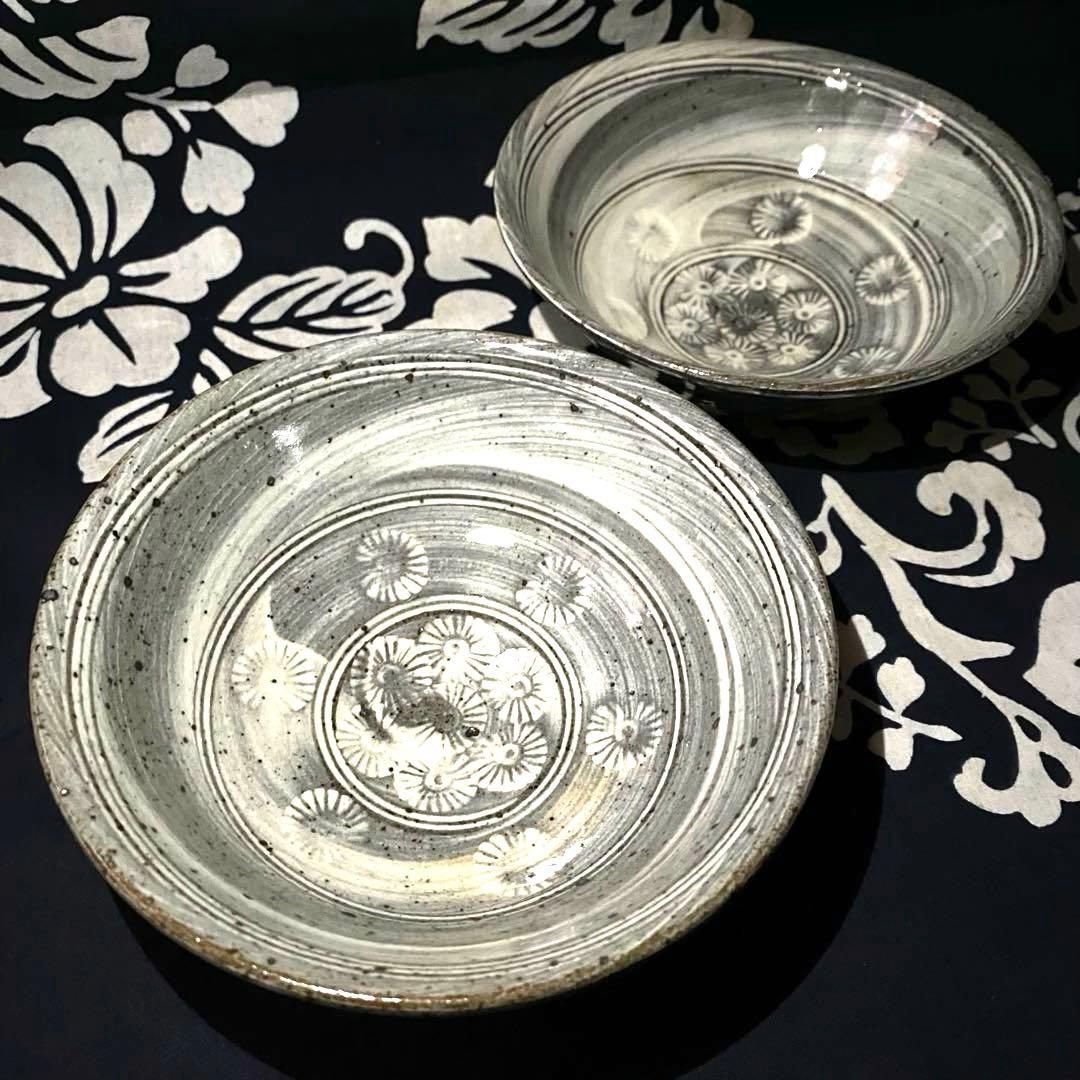 唐津焼作家　中里太亀　三島茶碗・刷け目・鉢　二客組　隆太窯　茶道具① 中里隆