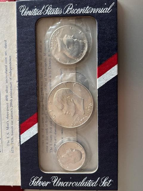 アメリカ銀貨５枚　1976建国200年記念銀貨・1959通常発行銀貨